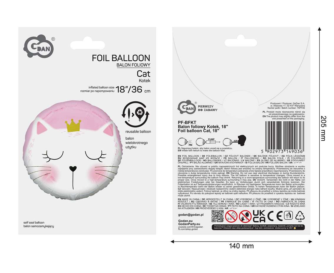 Foil balloon Cat, 45 cm